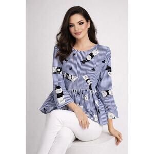 Zara Trafaluc Art Novelty Peplum Top Painter Print Blue White Striped Size S